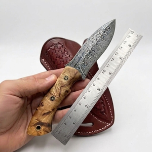 Cuchillo Bowie de Acero de Damasco Hecho a Mano, Punta Caída, Mango de Madera, Cuchillo de Caza, Hoja de 10 cm de Longitud - Product Image 3