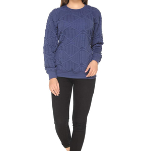Women's Blue Geometric Knit Pullover Crew Neck Sweater Full Sleeve Anti-Pilling Regular Fit Autumn Wear - Product Image 1