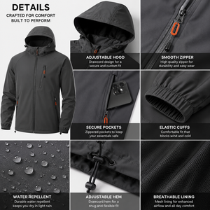 Custom Men's Thin Packable Hooded Waterproof Breathable Windproof Rain Jacket Outdoor <b>Shell</b> OEM Private Label Wholesale - Product Image 3