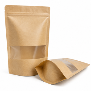Pochette refermable en papier kraft avec fenêtre transparente pour emballage alimentaire, logo personnalisé - Product Image 1
