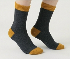 Chaussettes ras du cou pour femme, gris foncé, jaune moutarde, tricotées, respirantes, pour usage quotidien, automne, longueur standard, couleur unie - Product Image 3