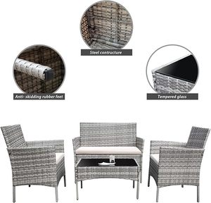 Ensemble de meubles de patio Homall, 4 pièces, canapé en rotin tressé d'extérieur, ensemble de conversation avec coussins pour jardin, terrasse - Product Image 2