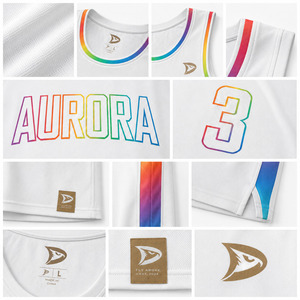 Aurora Basketball Jersey Tank <b>Top</b> Sublimated <b>Rainbow</b> Print Moisture Wicking 100 Polyester Unisex Adult Regular Fit - Product Image 5