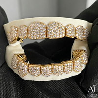 Grillz Hip Hop plaqué or avec diamants, entièrement sertis, pour dents supérieures et inférieures, idéal pour les fêtes
