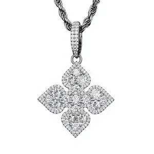 Pendentif Croix Unisexe en Argent 925 Plaqué Rhodium avec Diamant de Laboratoire, Sertissage Pavé, Coupe Ronde Brillante, Charme de Luxe, Cadeau - Product Image 2