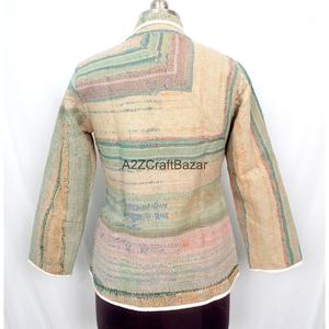 Indian Bohemian <b>Kantha</b> Vintage Breathable Eco-Friendly Knitted Cotton Regular Length Ladies Autumn Winter <b>Jacket</b> - Product Image 4