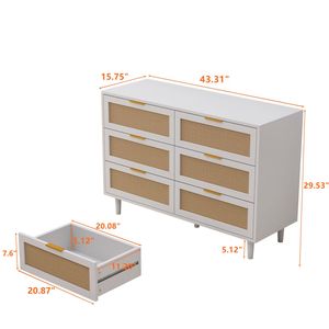 Mobiletto portaoggetti in rattan bianco da 43,31 pollici con 6 cassetti per camera da letto e soggiorno - Product Image 4