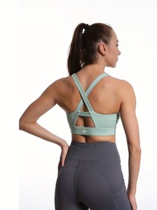 Women's Criss <b>Cross</b> Back Sports Bra | Smooth Polyester Spandex Gym Crop Tank | Removable Padded Wireless Fitness Workout <b>Top</b> - Product Image 3