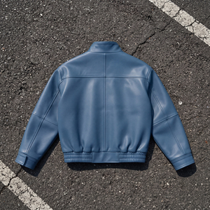 Chaqueta de Cuero PU Estilo Bomber con Cuello Alto, Cierre de Cremallera Personalizado, Estilo Motero, Corte Regular, para Otoño - Product Image 2