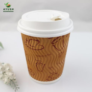 Gobelet en carton ondulé enduit à base d'eau (10-18 oz) avec couvercle de voyage blanc refermable – Vente en gros - Product Image 5
