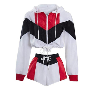 Conjunto Deportivo Unisex de Invierno con Capucha y Cremallera, Tallas Grandes, en Rojo, Negro y Blanco, Chaqueta y Pantalones Cortos, Precio al por Mayor - Product Image 3