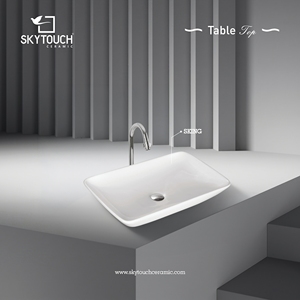Lavabo rectangulaire en céramique SKYTOUCH 600x375x110mm pour toilettes, montage sur plan, finition polie, design minimaliste à trou unique - Product Image 4