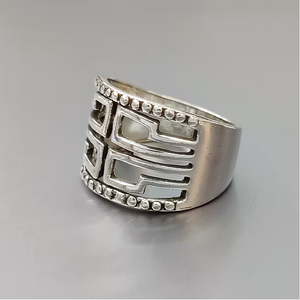 Wide Band <b>Plain</b> <b>Silver</b> <b>Ring</b> Trendy Unisex Solid 925 Fine Openwork Greek Key Motif Gift Item For Any Occasion - Product Image 2