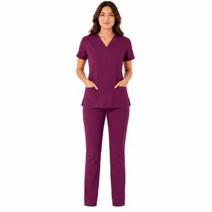 Tenues médicales professionnelles pour femmes |   Uniforme d'hôpital haut de gamme |   Ensemble de blouses d'infirmière à col en V en tissu tissé avec détection d'aiguilles - Product Image 1