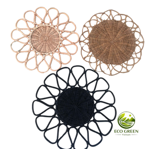 Boho Flower Shape Woven Rattan Placemat Decorative Dining <b>Table</b> <b>Mat</b> for Coastal Farmhouse Home Styling - Product Image 2