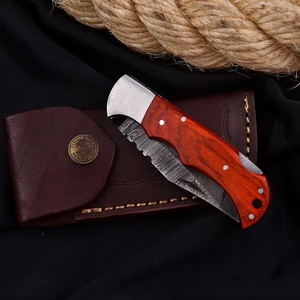 Cuchillo Plegable de Acero de Damasco Hecho a Mano con Mango de Madera, Alta Calidad 58HRC, Personalizable, Cuchillo de Bolsillo para Camping, Proveedor Mayorista en EE. UU. - Product Image 5