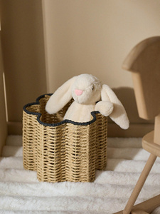 Panier de rangement rond en jacinthe d'eau avec couvercle, bac de rangement en jacinthe tressée avec couvercle à nœud pour linge, jouets, placard, rangement domestique - Product Image 3