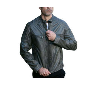 Heritage <b>Men's</b> Cafe Racer Quilted Leather <b>Jacket</b> in Distressed Grey - Product Image 1