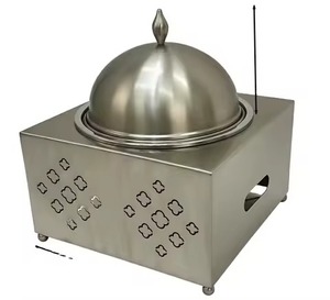 Recipiente para calentar comida estilo Oriente Medio, de acero inoxidable plateado, con asa para colgar y base con caligrafía, para uso doméstico y hotelero - Product Image 4