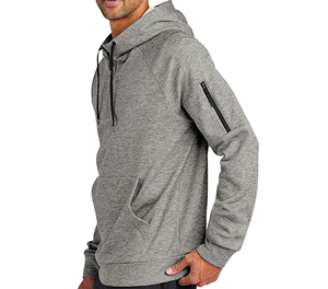 Men's Gray Raglan Sleeve Half Zip Hoodie With Front Pocket And Side Zipper Regular Fit Casual Wear Autumn Style - Product Image 3