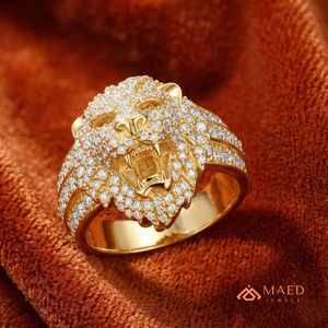 Anillo de Cabeza de Tigre con Diamantes Moissanite en Tono Dorado para Hombre, Anillo de Diamantes de Lujo Estilo Hip Hop - Product Image 2