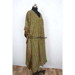 Vestido Kaftán Largo Floral Indio 100% Algodón con Estilo Formal, Cuello en V, Manga Corta y Silueta Ajustada para Fiestas - Product Image 5