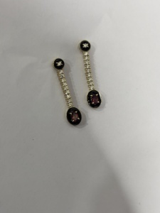 Black Enamel Fine Jewelry Lab Ruby & Diamond Minimalist <b>Drop</b> Earrings in 9K Solid Gold for Wedding Party & Gift - Product Image 1