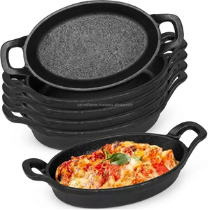 <b>Cast</b> Iron Oval Mini Skillet Sizzler <b>Pan</b> Serving Dish Dual Loop Handle Restaurant Cookware sets - Product Image 4