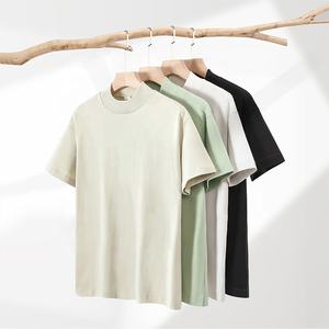 Turtleneck Mock Neck Knitted 100% Cotton Eco-Friendly Anti-Wrinkle Quick Dry Breathable Short Sleeve T-Shirts <b>for</b> <b>Men</b> Women - Product Image 1