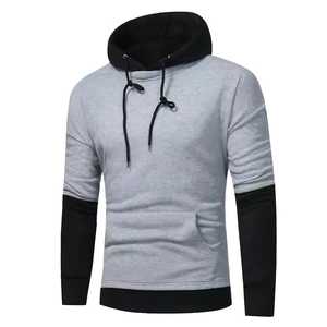 Men's <b>Slim</b> Fit Hooded Sweatshirt Gray <b>Black</b> Contrast Long Sleeve Casual Knitted Pullover With Pocket Autumn Wear trendy hoodie - Product Image 1