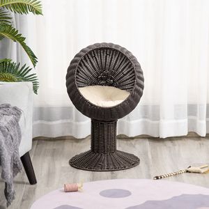 Cuccia rialzata per gatti da 27 pollici con vimini in rattan e cuscino, lettino antigraffio per animali domestici - Product Image 5