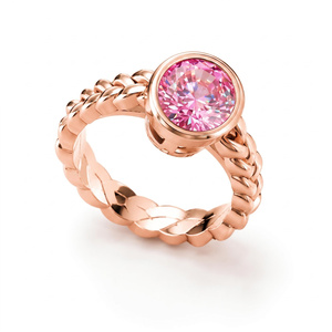 Anillo de Moissanita, Corte Ovalado, Piedra Rosa, Anillo Chapado en Oro, Anillo con Banda Trenzada, Anillo de Compromiso con Engaste de Bisel, Anillo Solitario, Lujo - Product Image 6