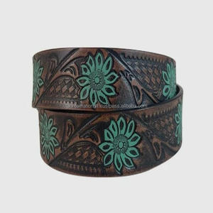 Ceintures unisexes en cuir de vache véritable, style western, robustes et classiques, avec design gravé personnalisé, couleur marron. - Product Image 3