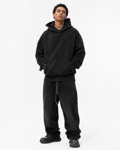 Custom Embroidered Distressed Oversized Cotton Hoodie Heavyweight Spring Streetwear <b>Pullover</b> <b>Men's</b> OEM ODM - Product Image 2