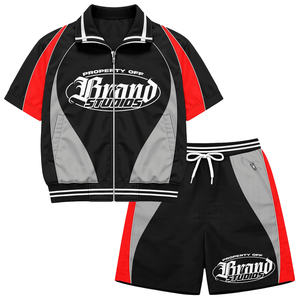 custom Men Sets Two Piece Custom Windbreaker Shorts and <b>Jacket</b> applique embroidery Zip up Nylon Two Piece Windbreaker Short Set - Product Image 4