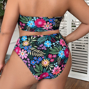 Conjunto de Bikini sin Tirantes para Mujer Talla Grande HAIDIY, Estampado Floral, Top de Tubo, Traje de Baño de Dos Piezas de Cintura Alta - Product Image 6