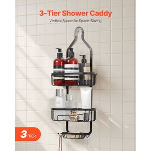 Mensola angolare a 3 livelli in acciaio per doccia, montabile, per l'organizzazione del bagno - Product Image 4
