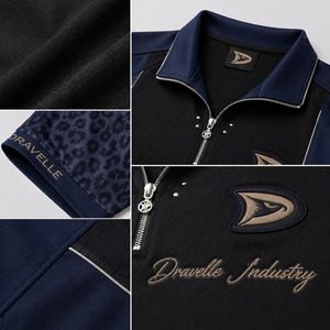 Camiseta Polo con Cierre para Hombre, Estilo Y2K, Manga con Estampado de Leopardo Color Zafiro Oscuro, Camiseta Retro de Moda con Detalles Plateados - Product Image 5