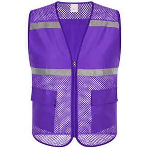 2025 gilet de sécurité américain unisexe personnalisé avec grande maille violet fermeture éclair avant-vêtements réfléchissants 2XL - Product Image 6