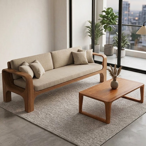 Oak Solid Wood One Seat Semicircular Living Room <b>Sofa</b> <b>Bench</b> Polished Wood Upholstered Armchair Modern Home Lounge Foam-Filled - Product Image 1