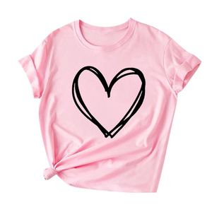 Camiseta con estampado de arte lineal de corazón rosa para hombre, camiseta gráfica de algodón de manga corta con cuello redondo - Product Image 3
