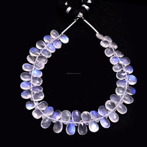 Perles en pierre de lune arc-en-ciel naturelle de Tanzanie de qualité supérieure, facettées blanches en forme de poire, faites à la main, brin de pierres précieuses de 8 pouces, vente en gros, tiers - Product Image 1