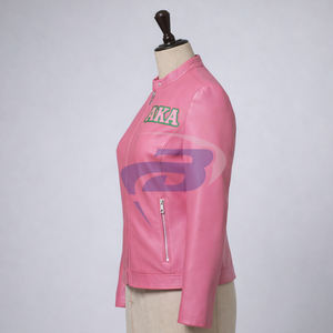 Alfa |   Kapa |   Chaqueta de cuero rosa premium Alpha AKA Sorority con letras griegas para miembros de la hermandad AKA, chaqueta para mujer - Product Image 3