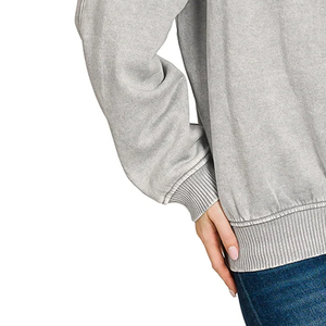 Sudadera de punto gris para mujer con media cremallera, cuello simulado, ajuste regular, mezcla de algodón sólido, transpirable, informal, para otoño - Product Image 6
