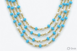 Sky Blue Crystal Beaded Chain <b>Black</b> Wire <b>Wrapped</b> Rosary Style Handmade Jewelry Supply - Product Image 5