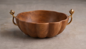 Bol en bois de manguier de qualité supérieure avec poignée festonnée, finition noyer riche, plat de service, décoration de centre de table - Product Image 3