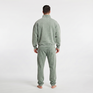 Wholesale High Quality Men's Cotton Acid Wash Stand Collar Half Zip <b>Oversized</b> Sweatshirt and <b>Sweatpants</b> Casual Tracksuit - Product Image 3