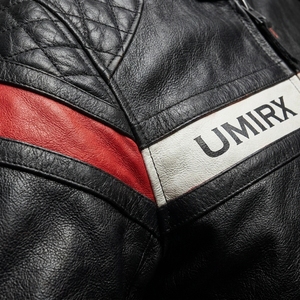 UMIRX Men's Black <b>Leather</b> Motorcycle <b>Jacket</b> Full Sleeve Color Blocked Windproof Front Logo All Seasons Racing Wear - Product Image 4
