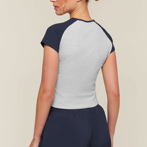 Training Exercise <b>Raglan</b> Sleeves Crop Length Short Sleeve Running Workout Sportswear Tight-Fitted T-Shirt Crop <b>Top</b> - Product Image 2