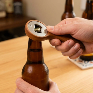 This Elegant Handcrafted Walnut Wood <b>Bottle</b> Opener Showcases A Sleek Curved Wooden Handle <b>Blended</b> With Secure Metal Hardware - Product Image 6
